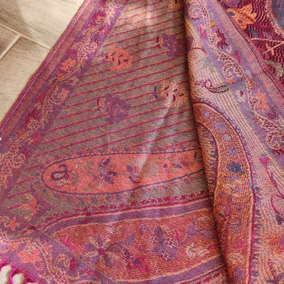 Pashmina Scarf Purple 100% Cashmere Paisley Floral Fringe Wrap Bohochic Gift - Picture 10 of 13